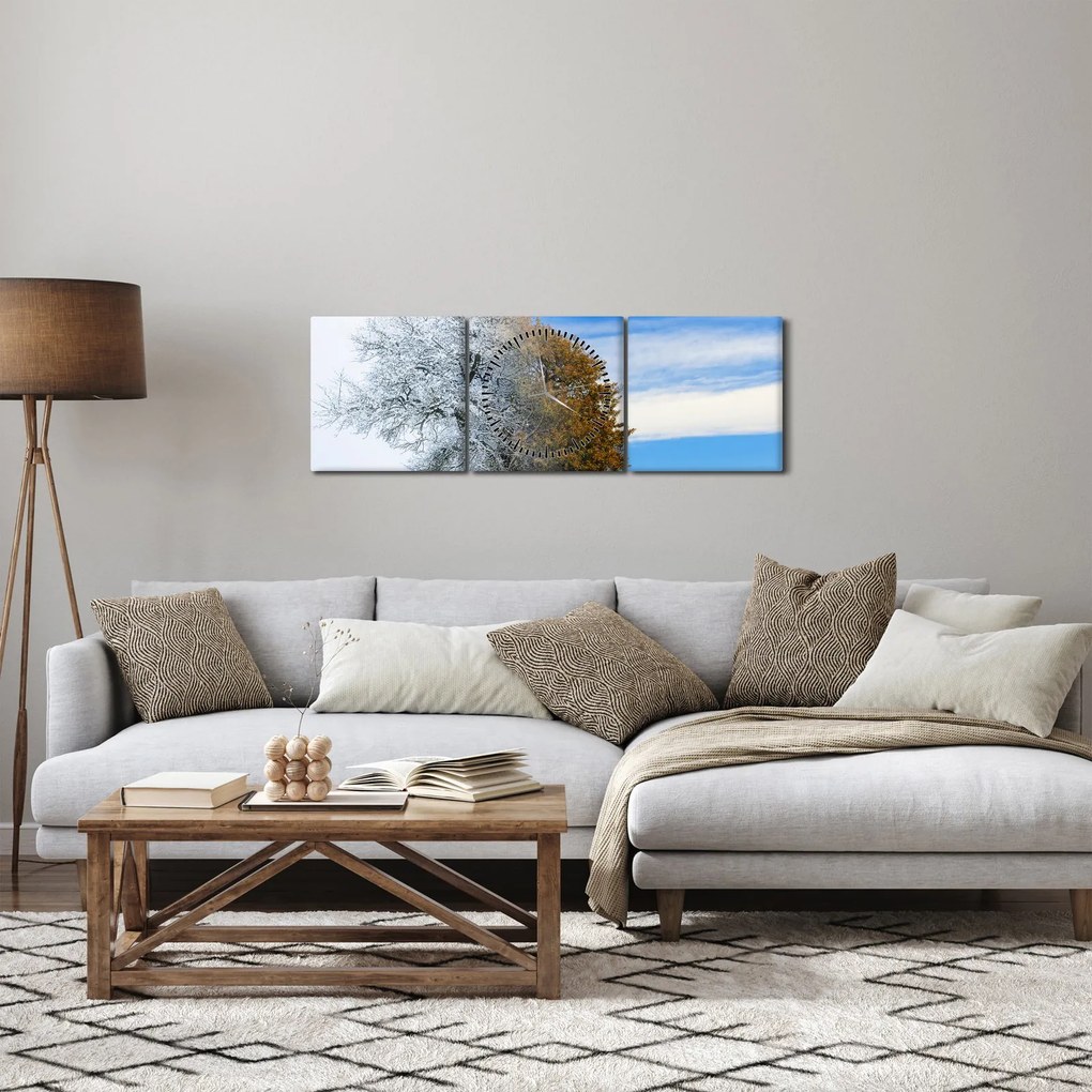 Obraz - Zmena ročného obdobia (s hodinami) (90x30 cm)