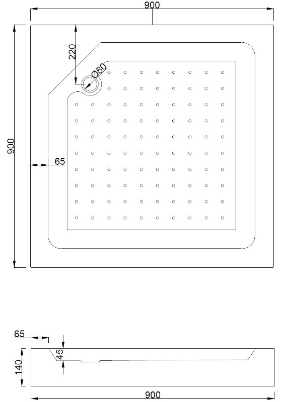 Mexen Rio, štvorcový sprchovací kút s posuvnými dverami 90 x 90 cm, 6mm číre sklo, čierny profil + biela vysoká vanička Rio, 860-090-090-70-00-4510