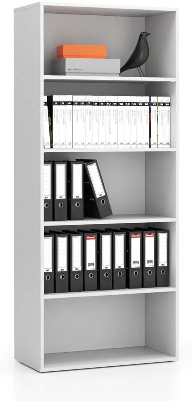Vysoký kancelársky policový regál LAYERS, 800 x 400 x 1905 mm, biela