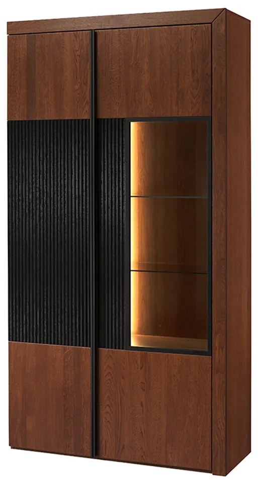 Vitrína Paris II 12 106 cm z masivu s LED osvětlením dub antický/černá