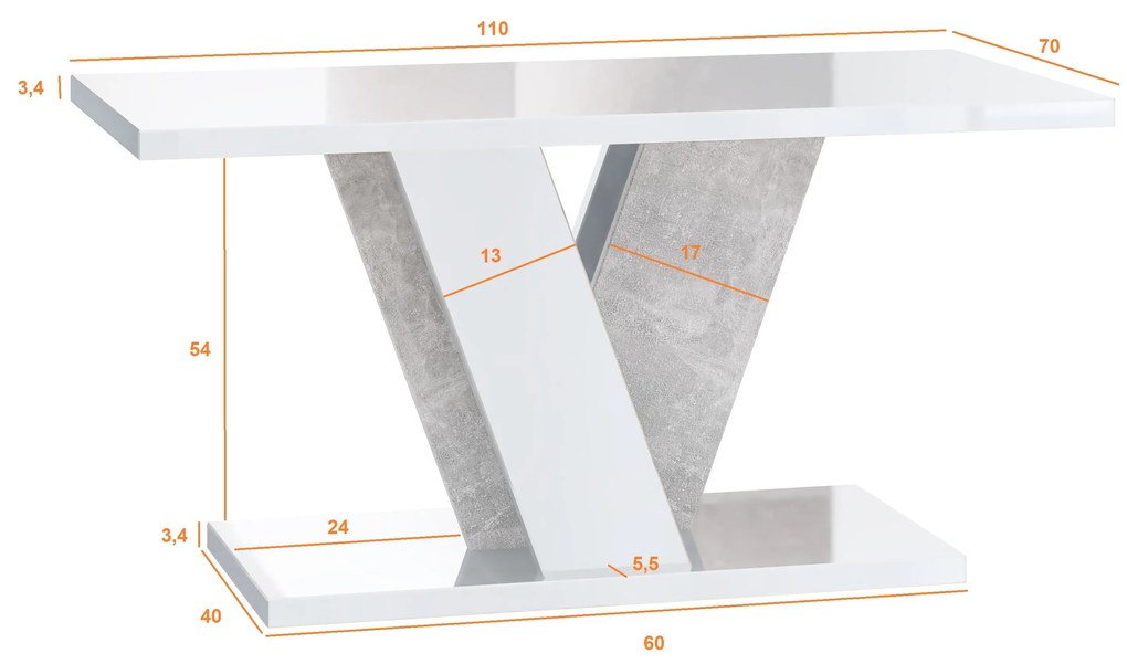 Konferenčný stolík Venag (lesk biely + kameň). Vlastná spoľahlivá doprava až k Vám domov. 1055266