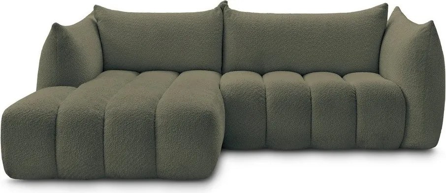 Zelená rohová pohovka z textílie buklé (ľavý roh/s leňoškou) Azra – Bobochic Paris