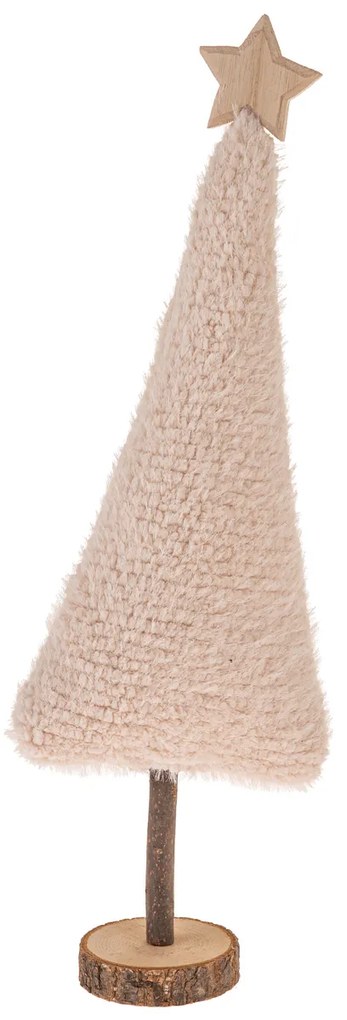 Vianočná dekorácia Textilný stromček 45,5 cm, chlpatý fleece, krémová