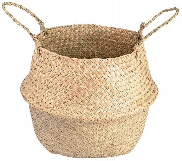 Prútený kôš s rúčkami z morskej trávy, BOHO ŠTÝL 20x26x23 cm