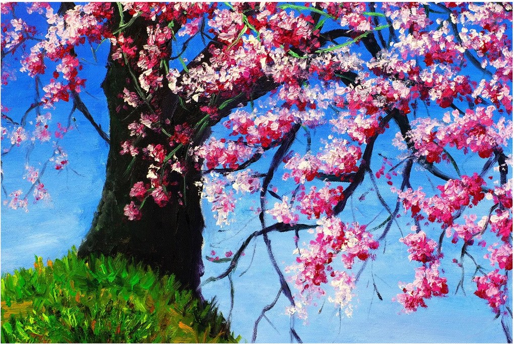 Obraz maľované rozkvitnuté čerešne (90x60 cm)