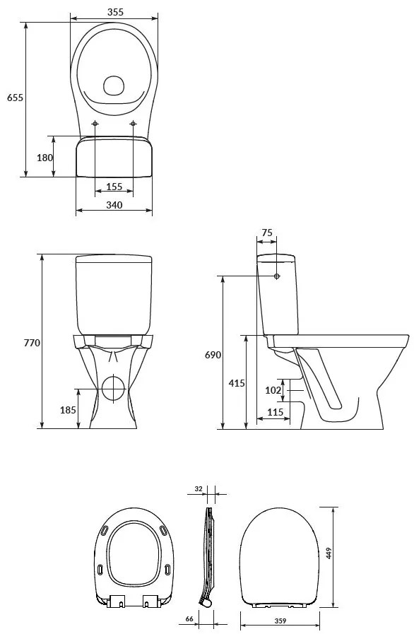 Cersanit Carsania II CleanOn WC kombi + pomaly padajúce sedátko, zadný odpad, 3/6L, K11-2340