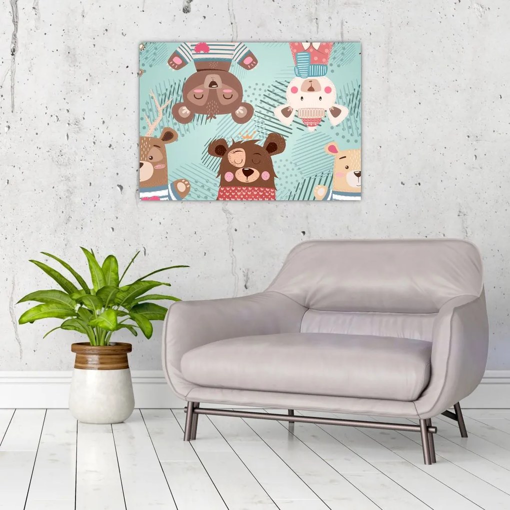 Sklenený obraz - Veselí medvedíci (70x50 cm)