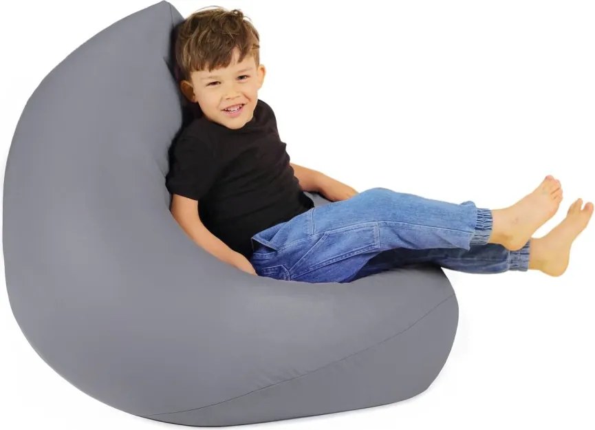 Šedý sedací vak pre deti – vodeodolný, pohodlný a bezpečný