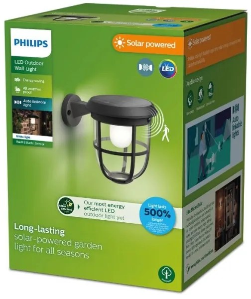 Philips-LED Solárne nástenné svietidlo so senzorom RADII LED/1,3W/3,7V 3000K IP44
