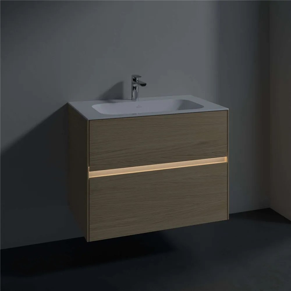 VILLEROY &amp; BOCH Collaro závesná skrinka pod umývadlo, 2 zásuvky, s LED osvetlením, 796 x 498 x 603 mm, Nordic Oak, C138B0VJ