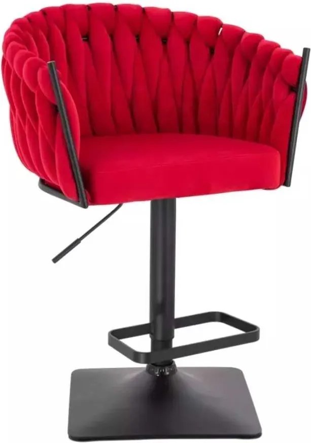 LuxuryForm DESIGN Barová stolička NORDEN VELUR na čiernej hranatej podstave - červená