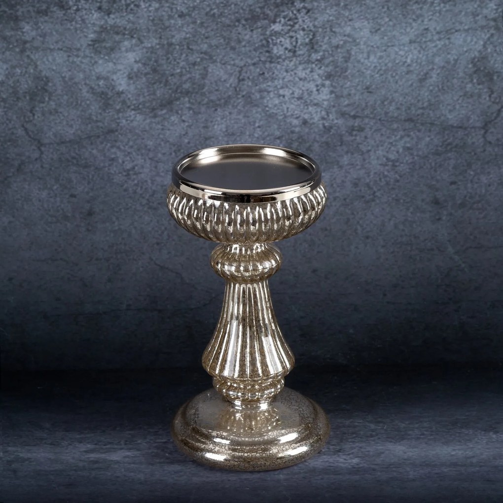 SKLENENÝ SVIETNIK 13A 11X20 CM STRIEBORNÁ