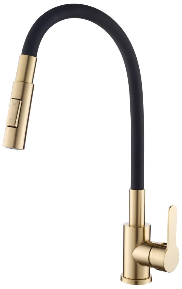 Gamma Flex 4000, stojanková drezová batéria s flexibilným ramenom, 2-funkčný výtok, čierna-zlatá matná, GMA-BFX-4000BGD