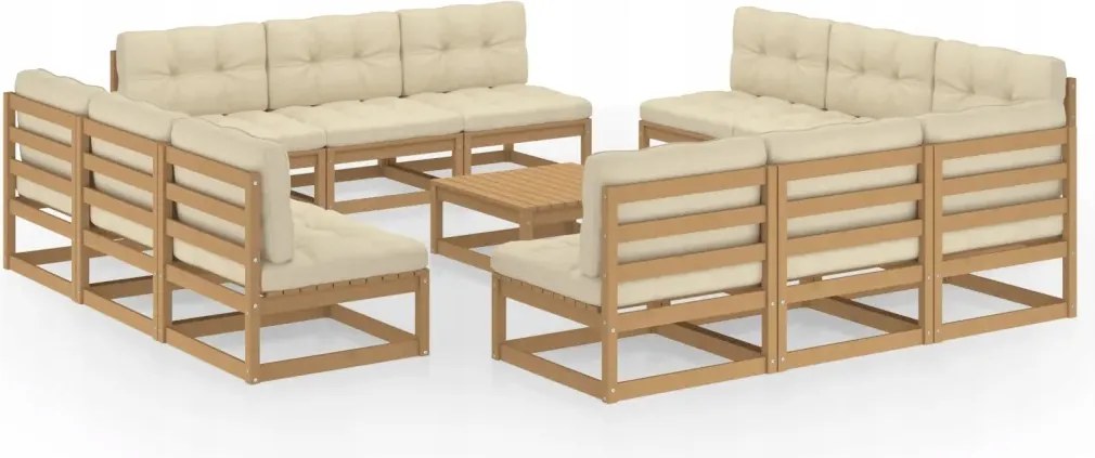 vidaXL 13-dielna záhradná súprava s podložkami, borovicový masív