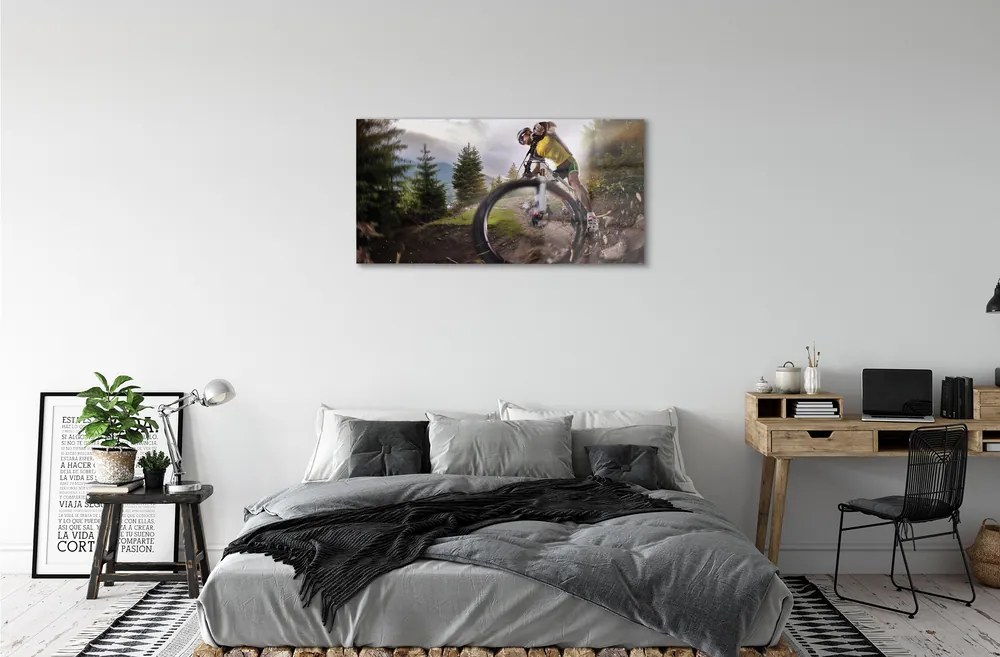 Obraz na skle Cloud na horskom bicykli 125x50 cm