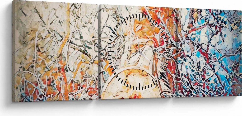 Obraz - Mozaiková abstrakcia (s hodinami) (90x30 cm)
