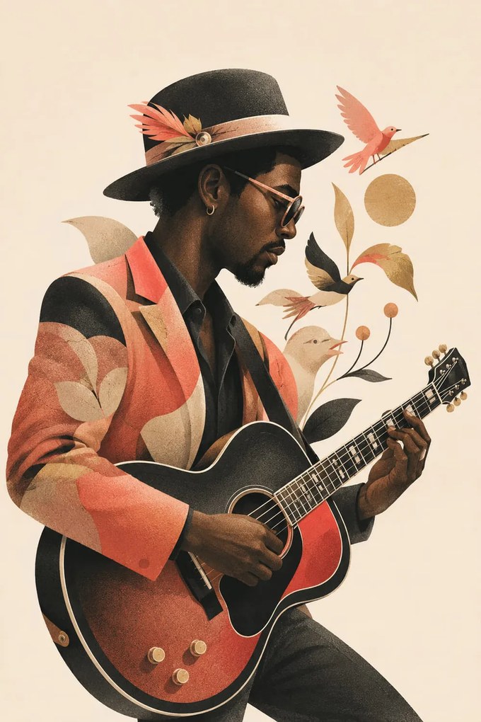 Gitarista so speváčikmi - Metalický obraz 70x50cm