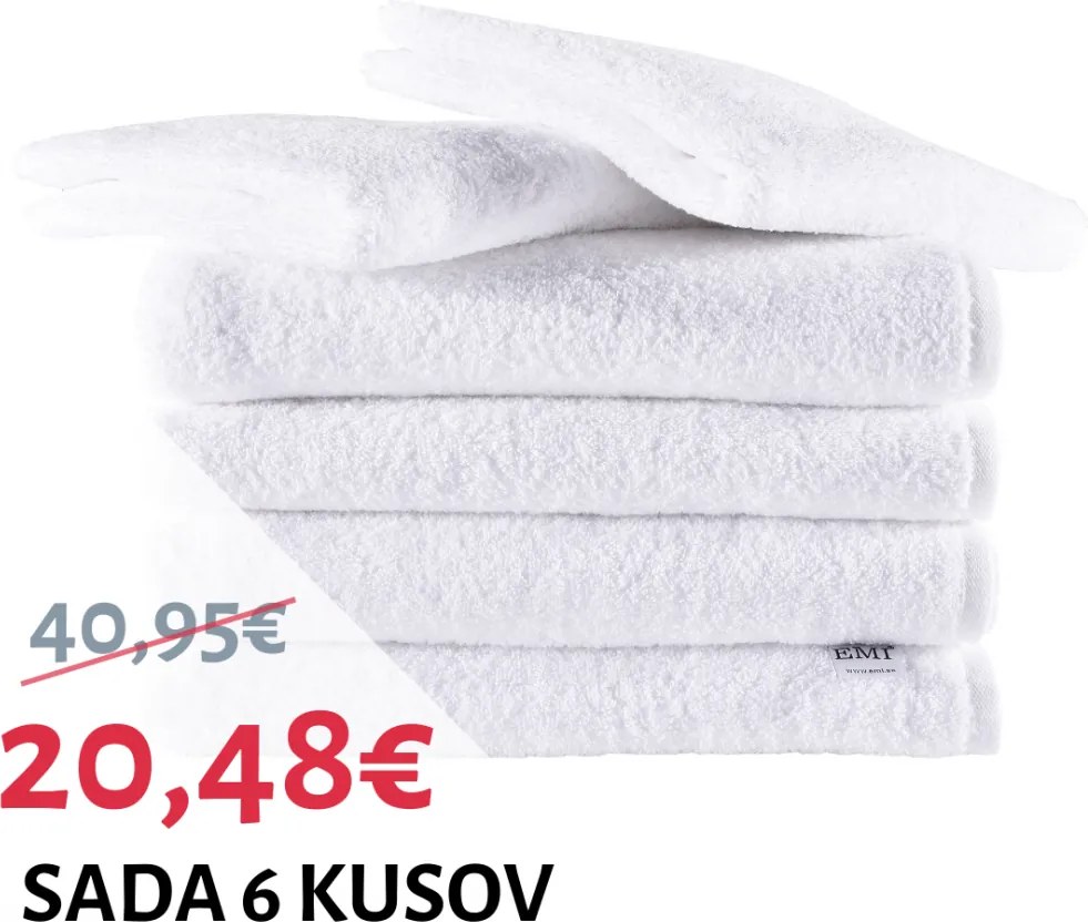 Sada uteráky a osušky bavlnené biele 4 ks 50 x 100 cm + 2 ks 70 x 140 cm EMI
