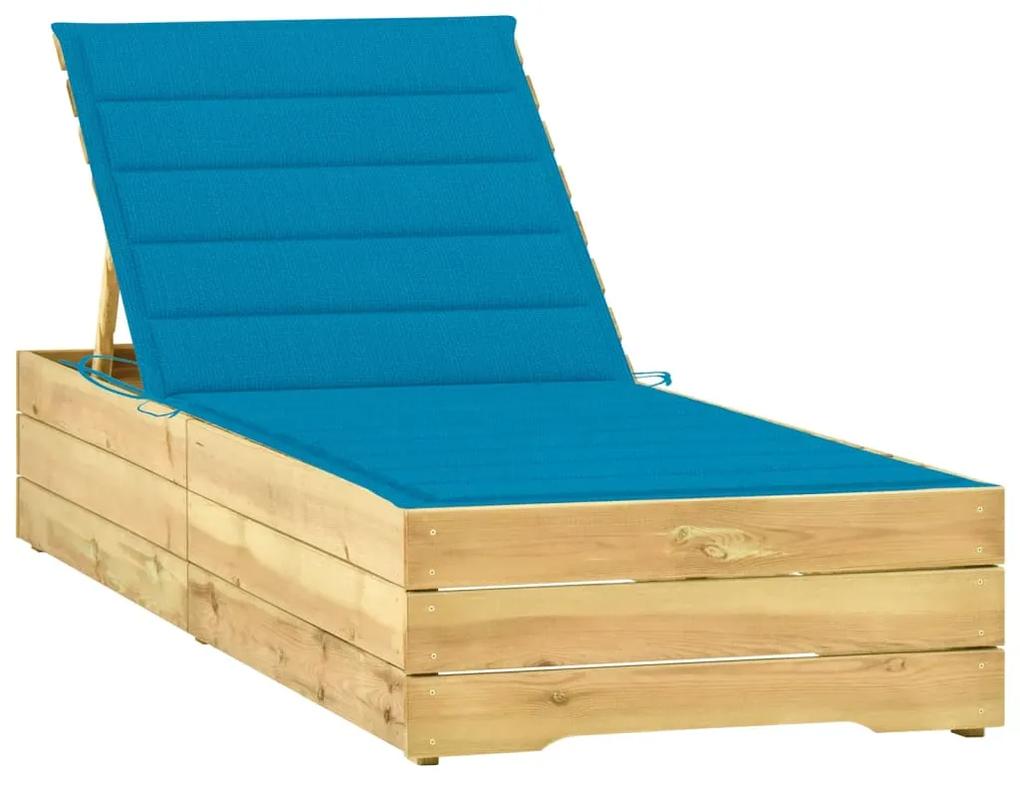 Ležadlo s modrým vankúšom impregnované borovicové drevo