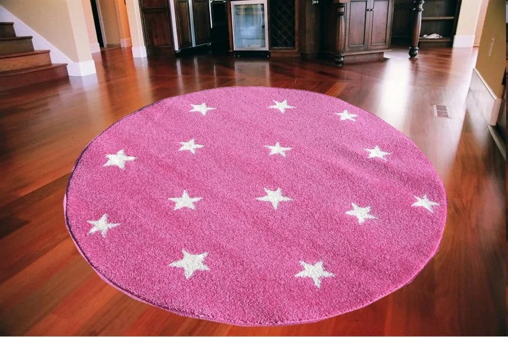 Detský kusový koberec Hviezdicky ružový kruh, Velikosti 100x100cm