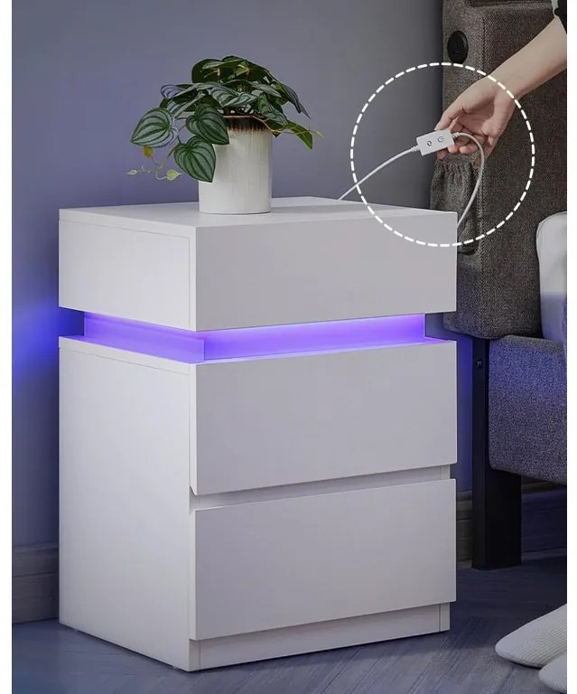 Noční stolek s LED osvetlením Defro biely