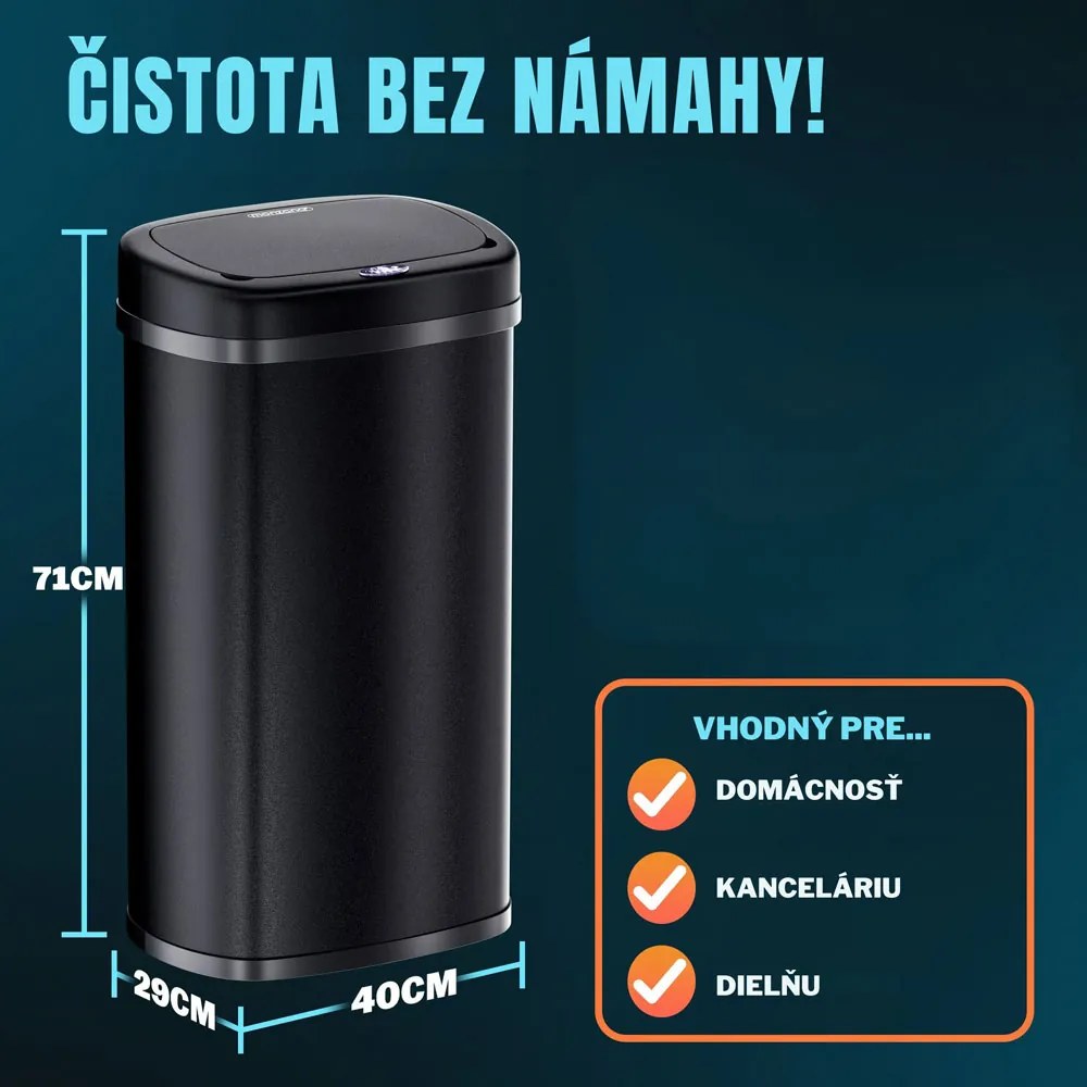 Senzorový odpadkový kôš DEUS, 58 litrov, čierna Jurhan