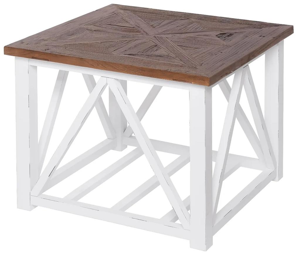 DUKA Štvorcový príručný stolík WEST PORT z jaseňového dreva 70X70X56CM biely, hnedý