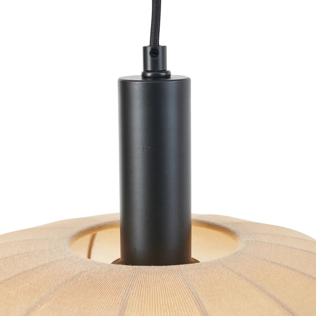 Japandi závesná lampa čierna s hnedým látkovým tienidlom 2-Lights - Bida