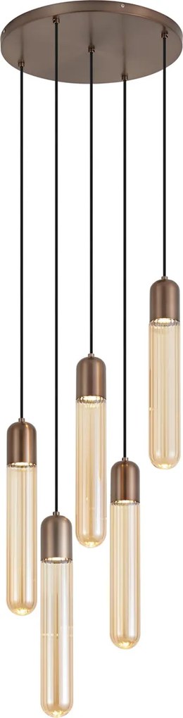 Art Deco Pendant Lamp Dark Bronze with Ribbed Glass 5-Light - Walcott