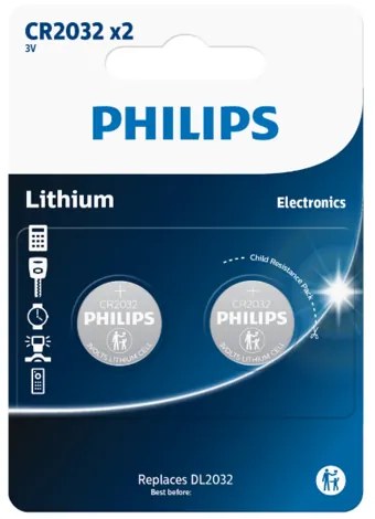 Philips Batéria CR2032 3 V, lítiová gombíková, 2 ks