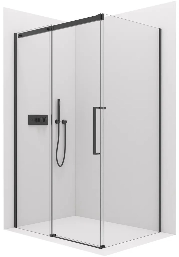 Cerano Lantono, sprchovací kút s posuvnými dverami 160(dvere) x 80(stena) x 195 cm, 8mm číre sklo, čierny profil, CER-CER-433217