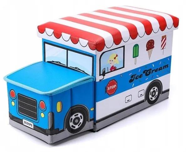 Úložný box na hračky, zmrzlinárske auto - modrá