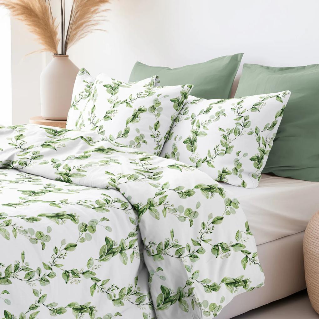 Goldea bavlnené posteľné obliečky - eukalyptové lístky 140 x 200 a 70 x 90 cm