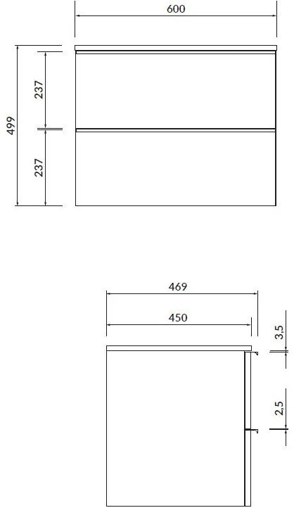 Cersanit - VIRGO závesná skrinka pod umývadlo s doskou 60cm, šedý dub-čierna, S522-023