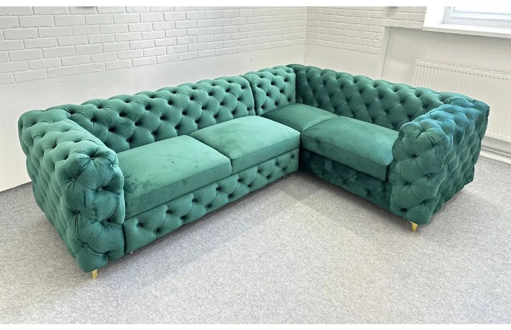 Rohová sedačka rozkladacia CHESTERFIELD Madrid zelená Dĺžka: 300 x 200 cm