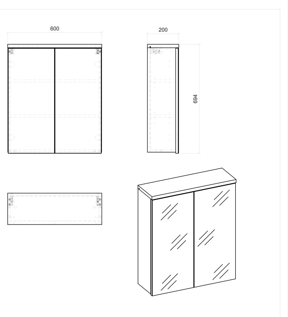 Kúpeľňová závesná skrinka BALI biela so zrkadlom 60 cm