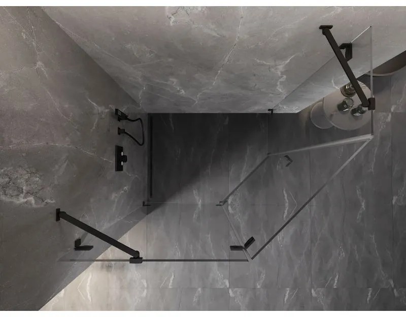 Mexen Lunar, Päťuholníkový sprchový kút Mexen Lunar s výklopným ľavým oknom 100 x 90 cm, 8mm číre sklo, čierny profil, 831-100L-090P-70-00-L