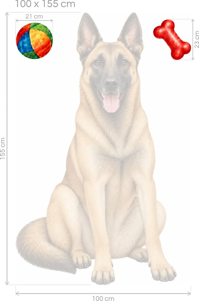 Usmievavý belgický ovčiak malinois maľované textilné nálepky na stenu pre milovníkov belgických ovčiakov arch 30 x 46 cm