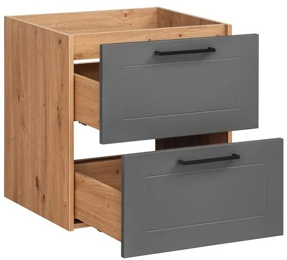 Závěsná skříňka Madera se zápustným umyvadlem 60 cm grafitová/dub artisan
