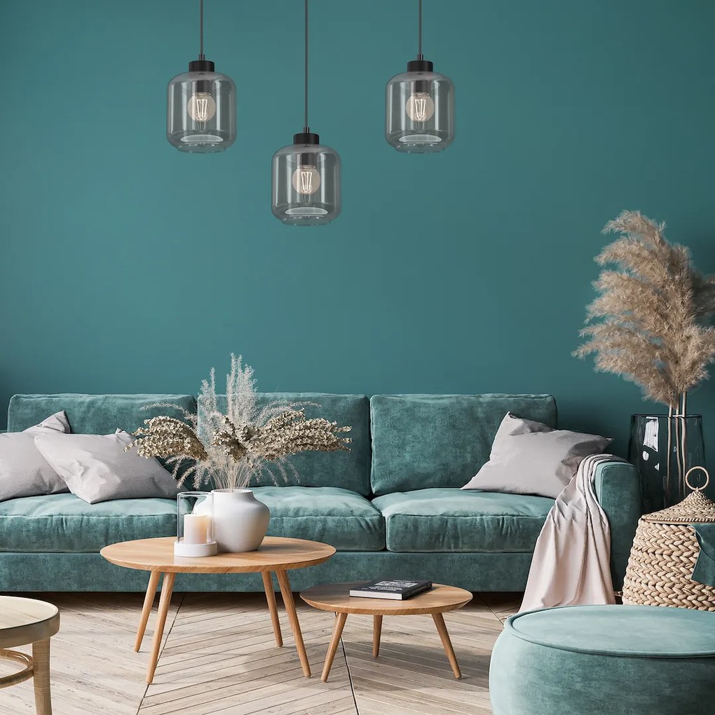 Závesné svietidlo Sombra, 3x grafitové sklenené tienidlo, b