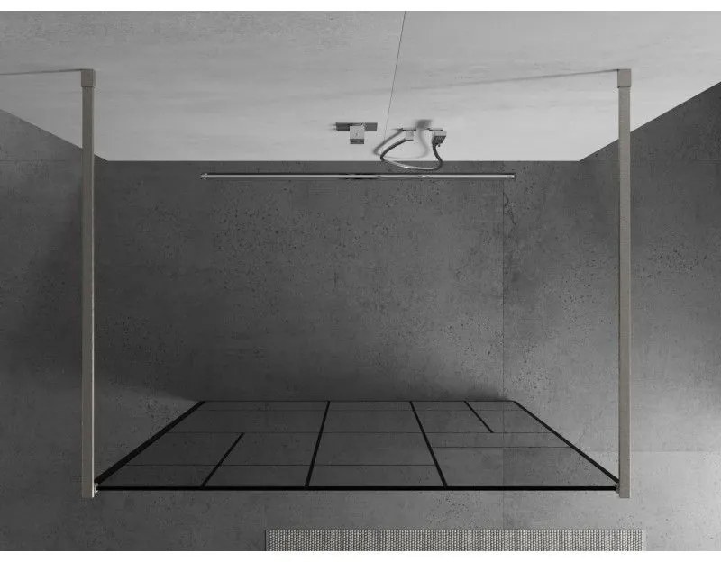 Mexen Kioto, sprchová zástena Walk-In 100 x 200 cm, 8mm sklo čierny vzor, brúsená oceľ profil,  800-100-002-97-78
