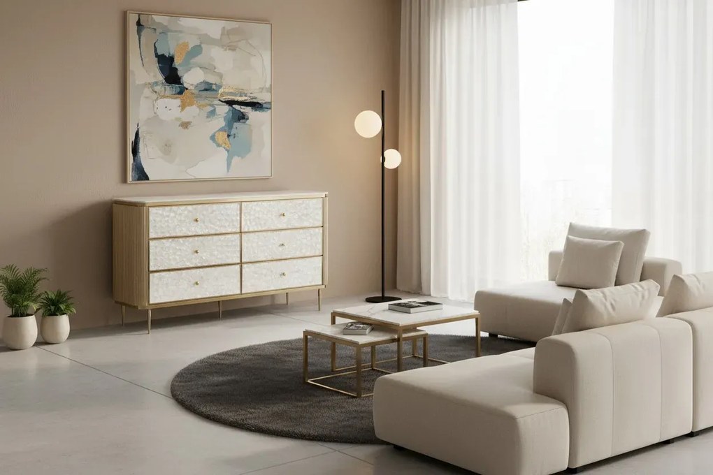 Komoda Stilig 160 cm slonovinová/zlatá