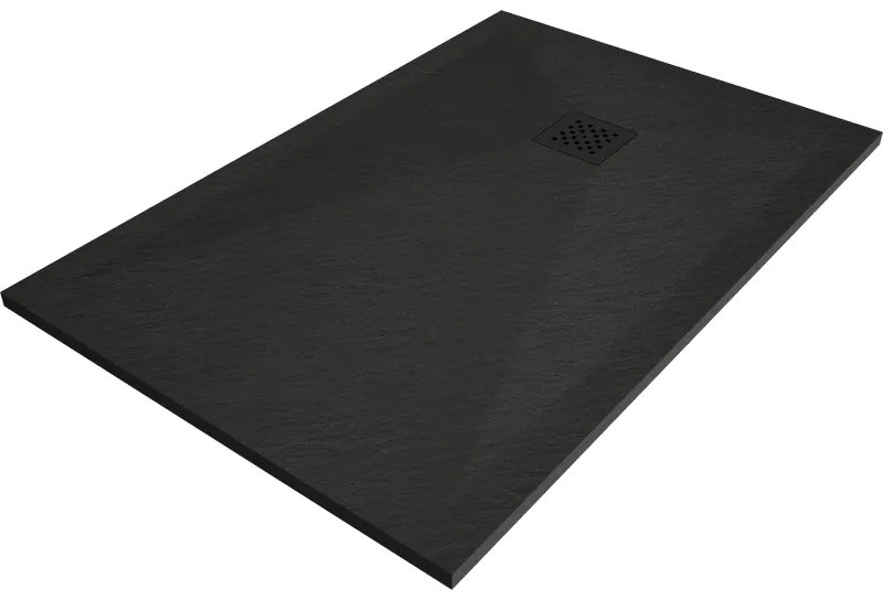 Mexen Stone+, obdĺžniková vanička z minerálneho kompozitu 100 x 80 cm, čierna, čierna krytka, 44708010-B