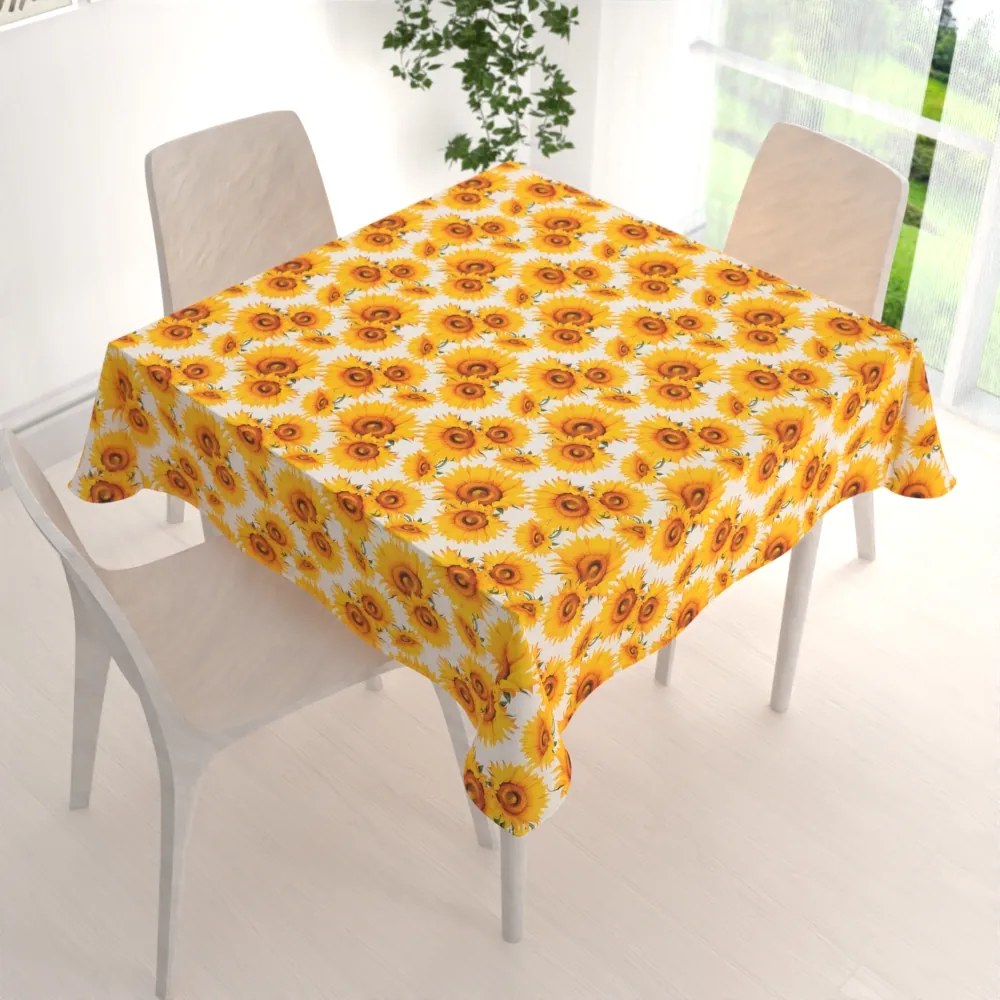 Biante Dekoračný štvorcový obrus PML-102 Slnečnice na bielom 80x80 cm