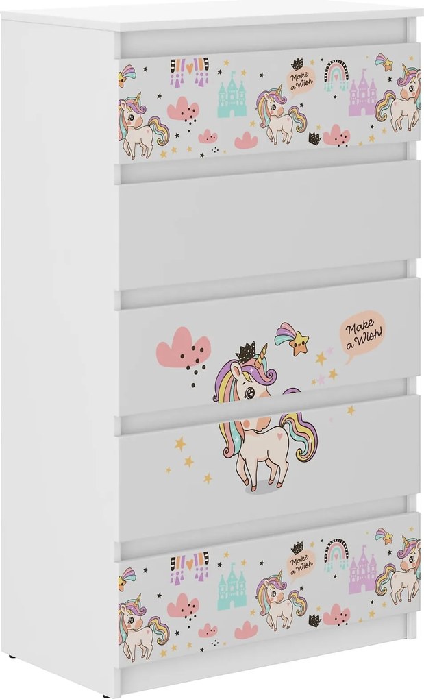 Wooden Toys Detská komoda R-5 JEDNOROŽEC RAINBOW