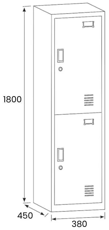 Šatníková skrinka s úložnými boxami, 2 boxy, 1800 x 380 x 450 mm, cylindrický zámok, sivá/tmavosivá