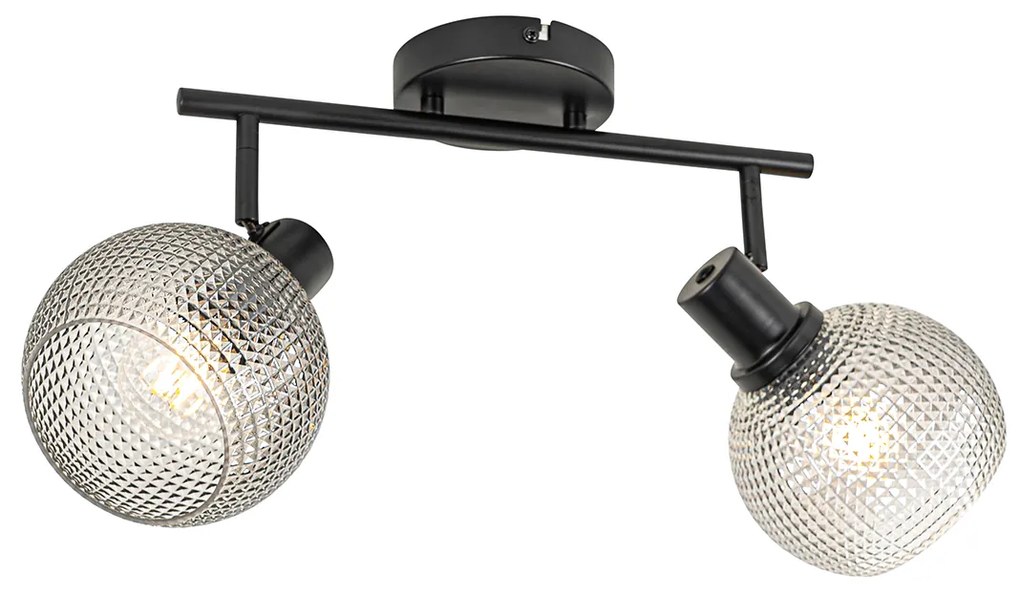 Dizajnové bodové svietidlo čierne s dymovým sklom 2-svetlo - Chico