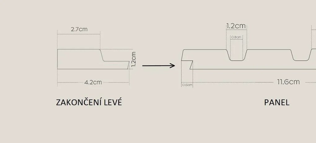 Lamelové dekoračné panely TARENT 28060038, zakončenie ľavé čierne, rozmer 4,2 x 270 cm, IMPOL TRADE