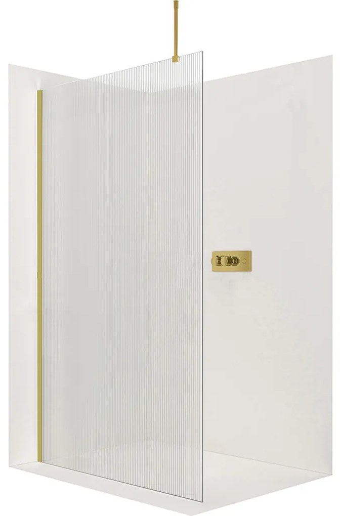 CERANO - Sprchová zástena Walk-in Onyx Top L/P - guľatá vzpera - zlatá kartáčovaná, ryhované sklo - 100x200 cm, CER-CER-8050BD1593