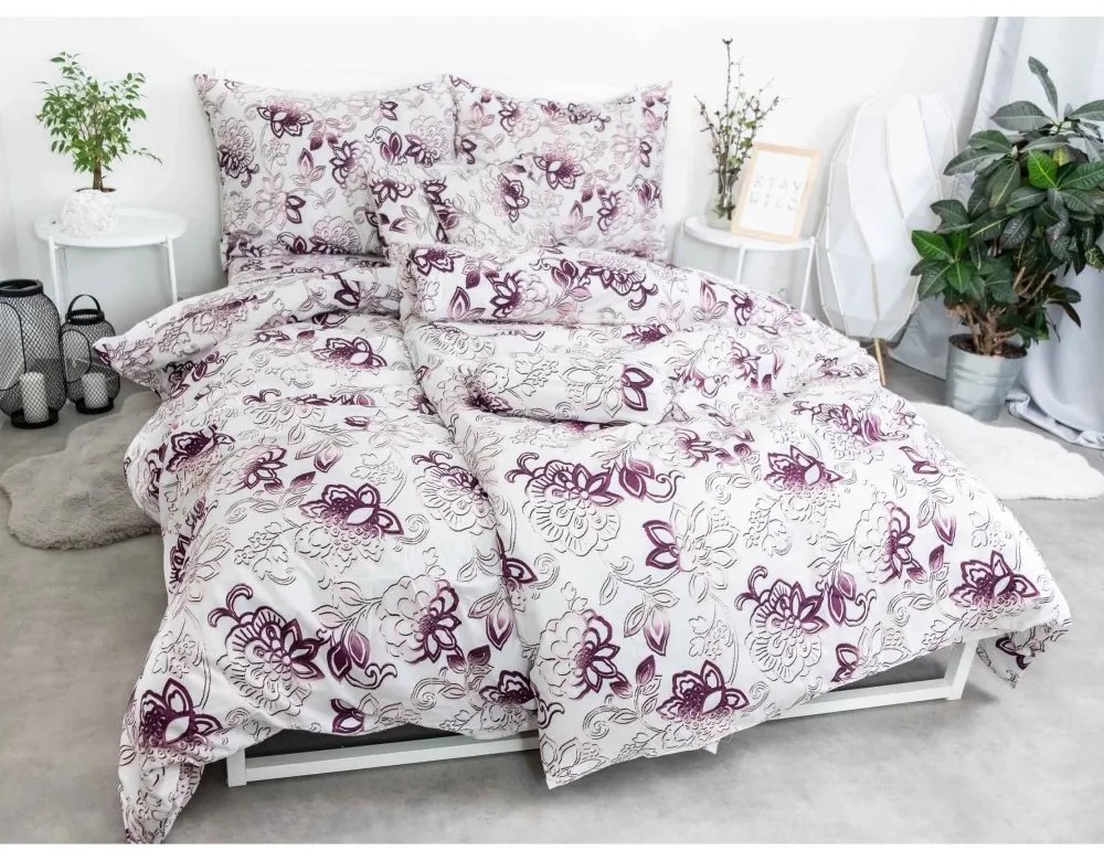 MK Lůžkoviny.cz  8-dielna súprava obliečok na 2 postele Maryna fialvé – s plachtou 220 × 230 cm